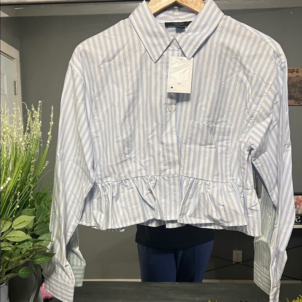 Forever 21 Blue Striped Button Down Shirt